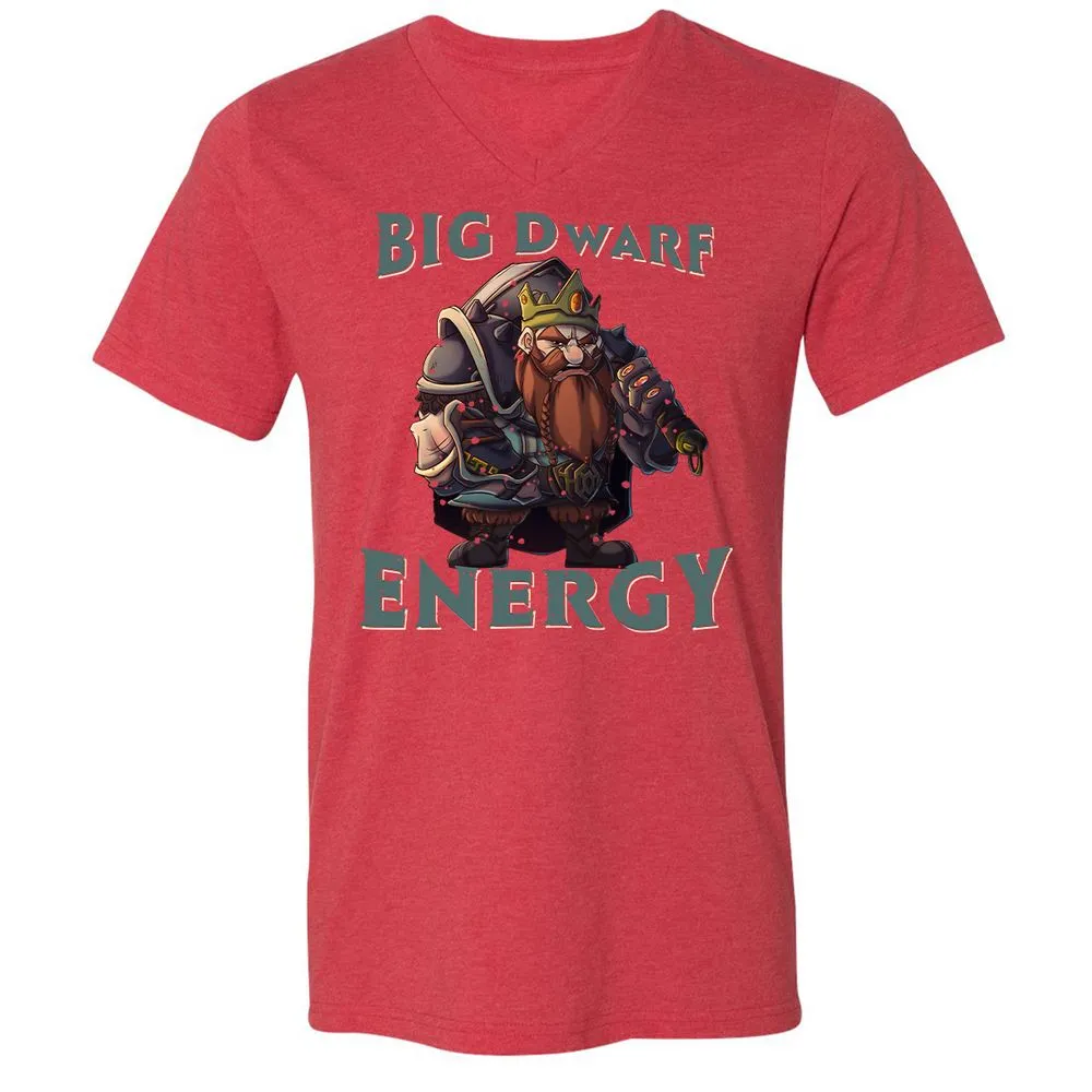 Big Dwarf Energy Unisex V-Neck T-Shirt - Heather Red - 16