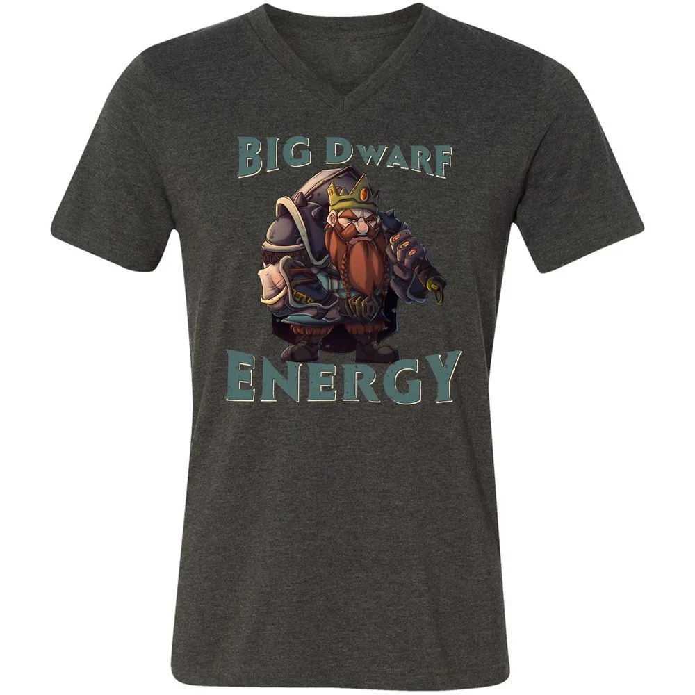Big Dwarf Energy Unisex V-Neck T-Shirt - Dark Grey Heather - 8