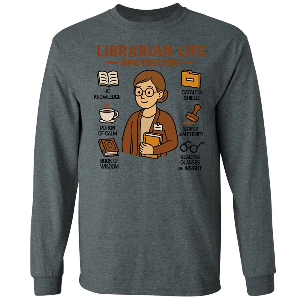 Librarian Life RPG Edition Long Sleeve T-Shirt - Dark Heather - 15