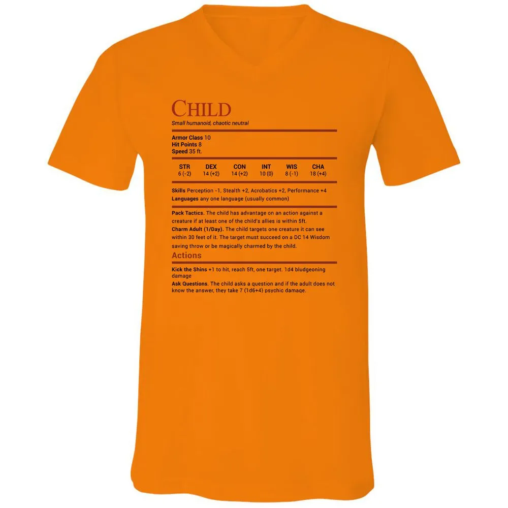 Child Stats Unisex V-Neck T-Shirt - Orange - 11