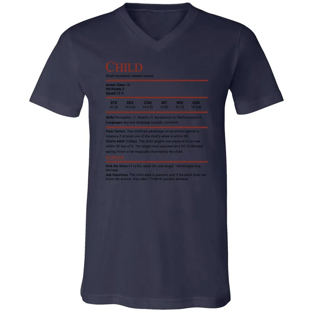 Child Stats Unisex V-Neck T-Shirt - Navy - 9