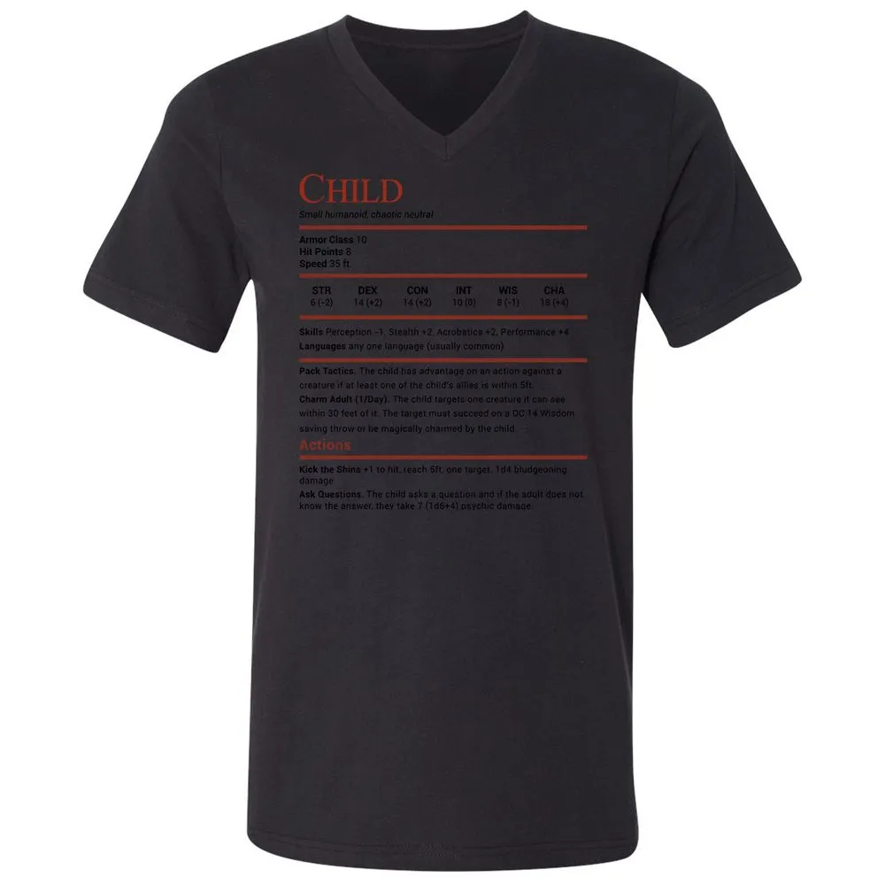 Child Stats Unisex V-Neck T-Shirt - Black - 16