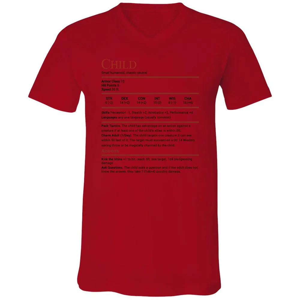Child Stats Unisex V-Neck T-Shirt - Red - 3