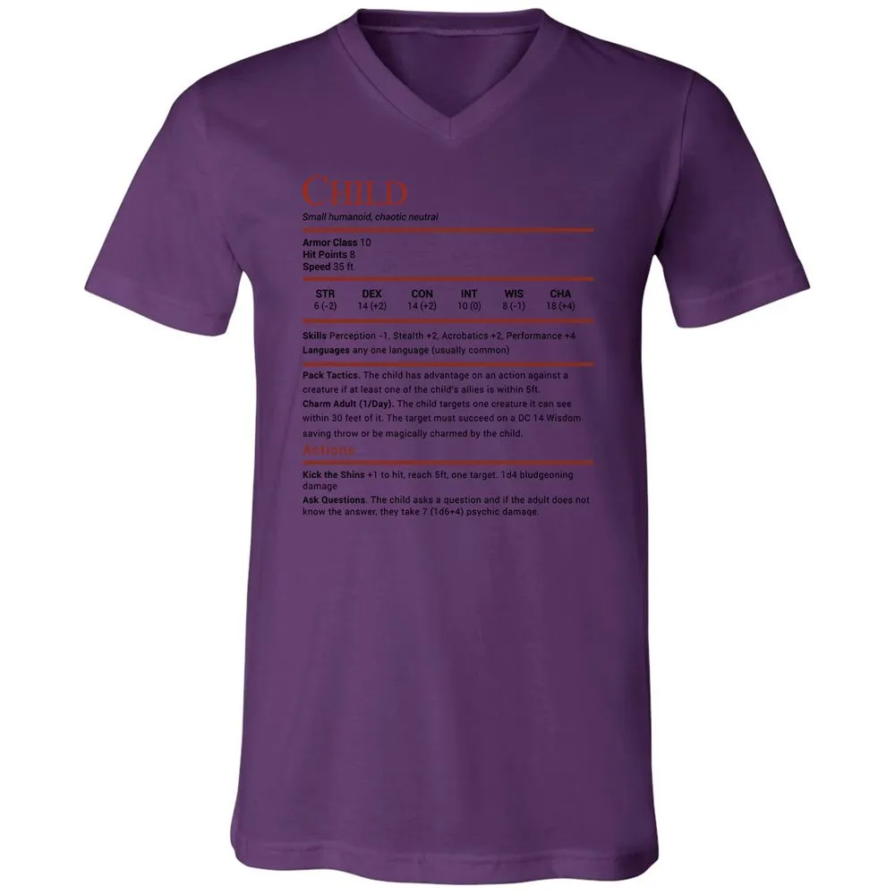 Child Stats Unisex V-Neck T-Shirt - Team Purple - 2
