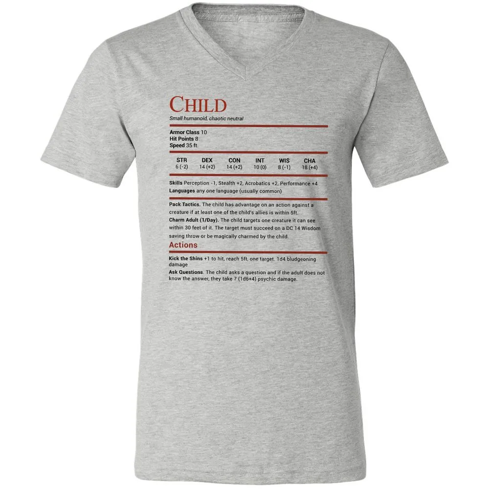 Child Stats Unisex V-Neck T-Shirt - Athletic Heather - 7