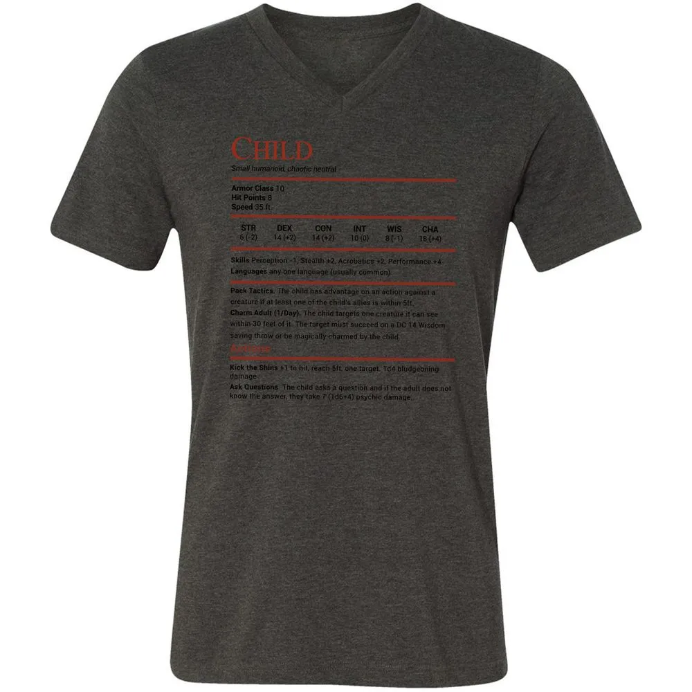 Child Stats Unisex V-Neck T-Shirt - Dark Grey Heather - 8
