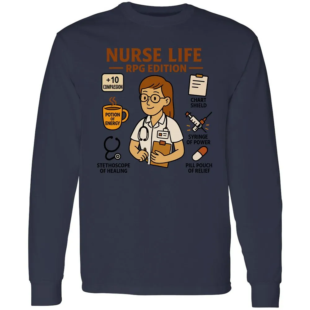 Nurse Life RPG Edition Long Sleeve T-Shirt - Navy - 12