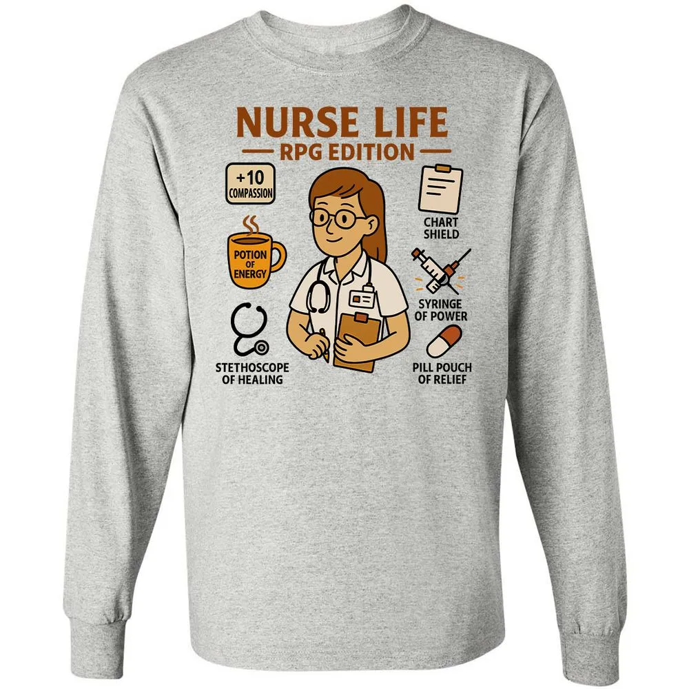Nurse Life RPG Edition Long Sleeve T-Shirt - Ash - 5
