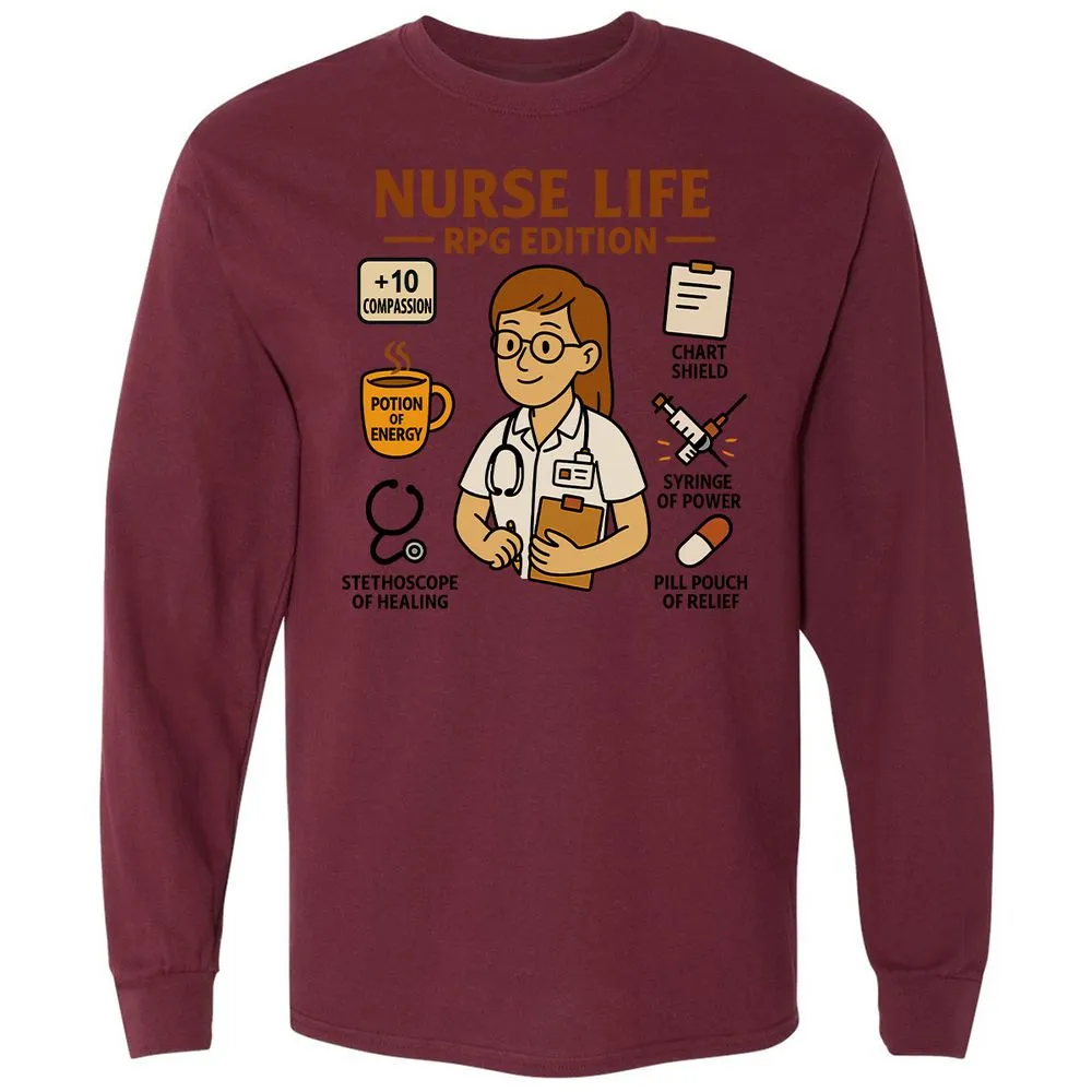 Nurse Life RPG Edition Long Sleeve T-Shirt - Maroon - 11