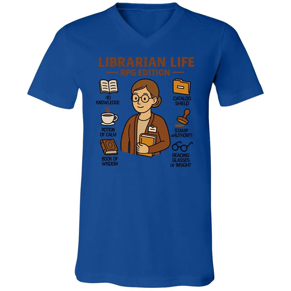 Librarian Life RPG Edition Unisex V-Neck T-Shirt - True Royal - 4