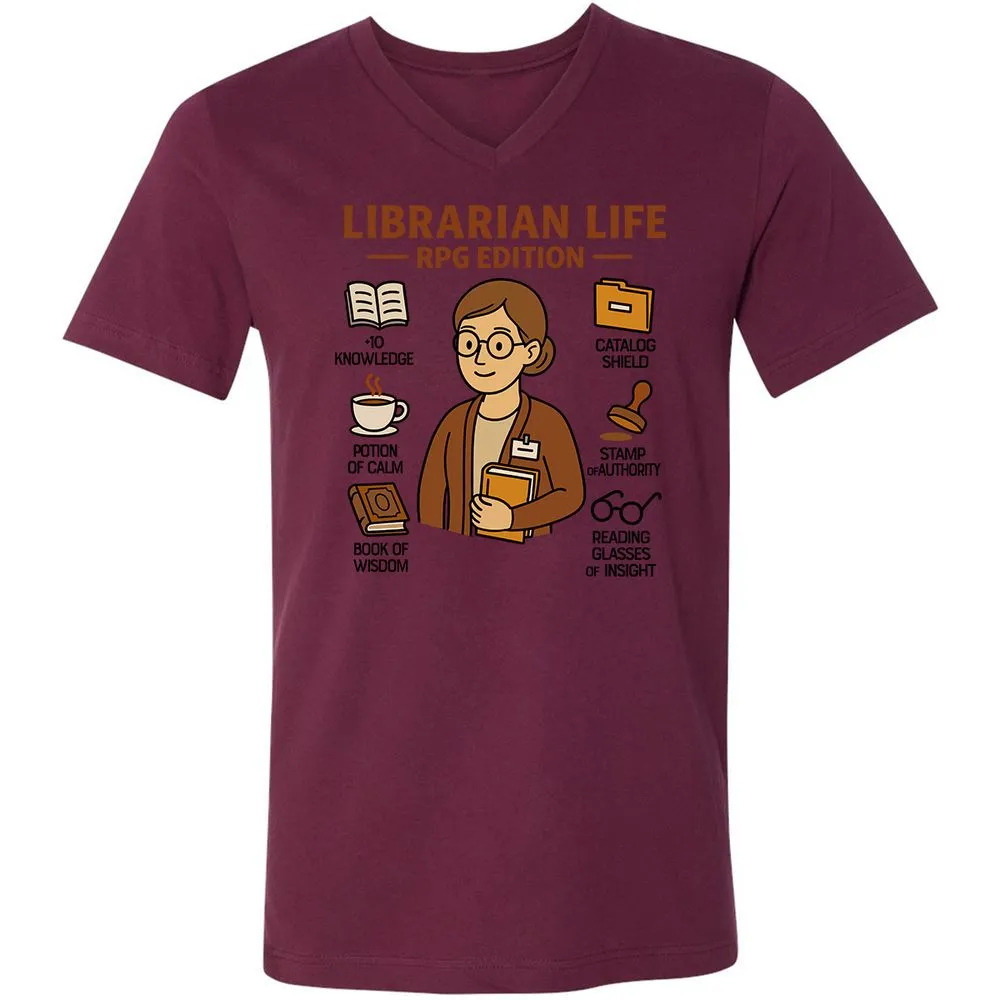 Librarian Life RPG Edition Unisex V-Neck T-Shirt - Maroon - 6