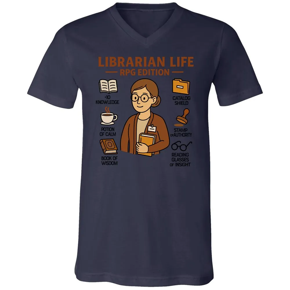 Librarian Life RPG Edition Unisex V-Neck T-Shirt - Navy - 9