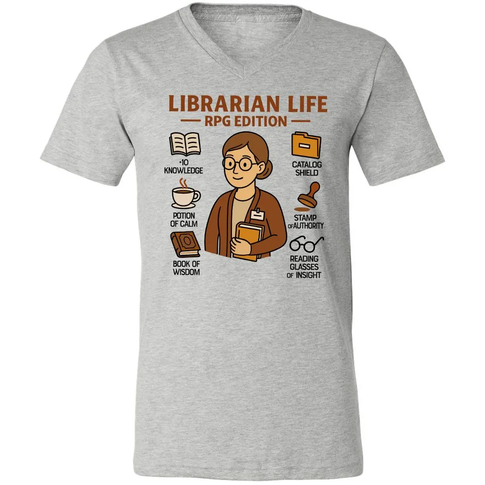 Librarian Life RPG Edition Unisex V-Neck T-Shirt - Athletic Heather - 7