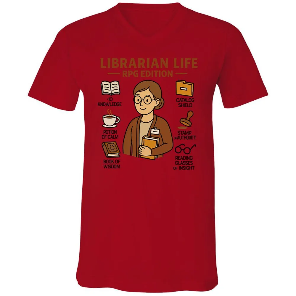 Librarian Life RPG Edition Unisex V-Neck T-Shirt - Red - 3
