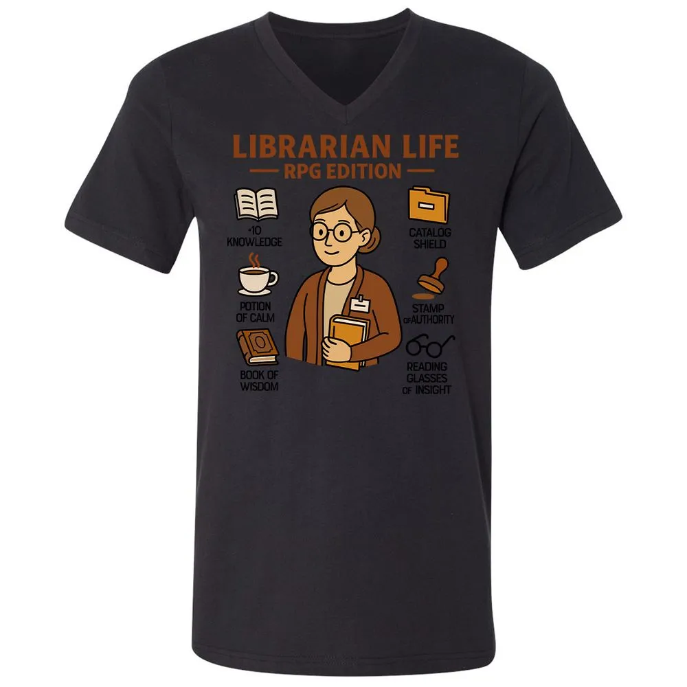 Librarian Life RPG Edition Unisex V-Neck T-Shirt - Black - 16
