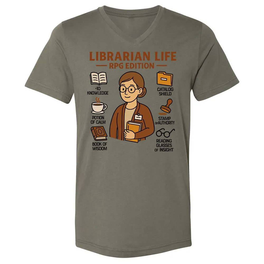 Librarian Life RPG Edition Unisex V-Neck T-Shirt - Military Green - 10