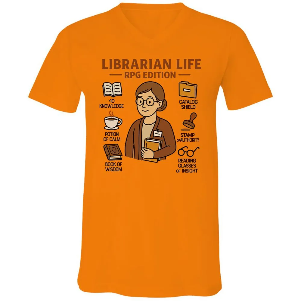 Librarian Life RPG Edition Unisex V-Neck T-Shirt - Orange - 11