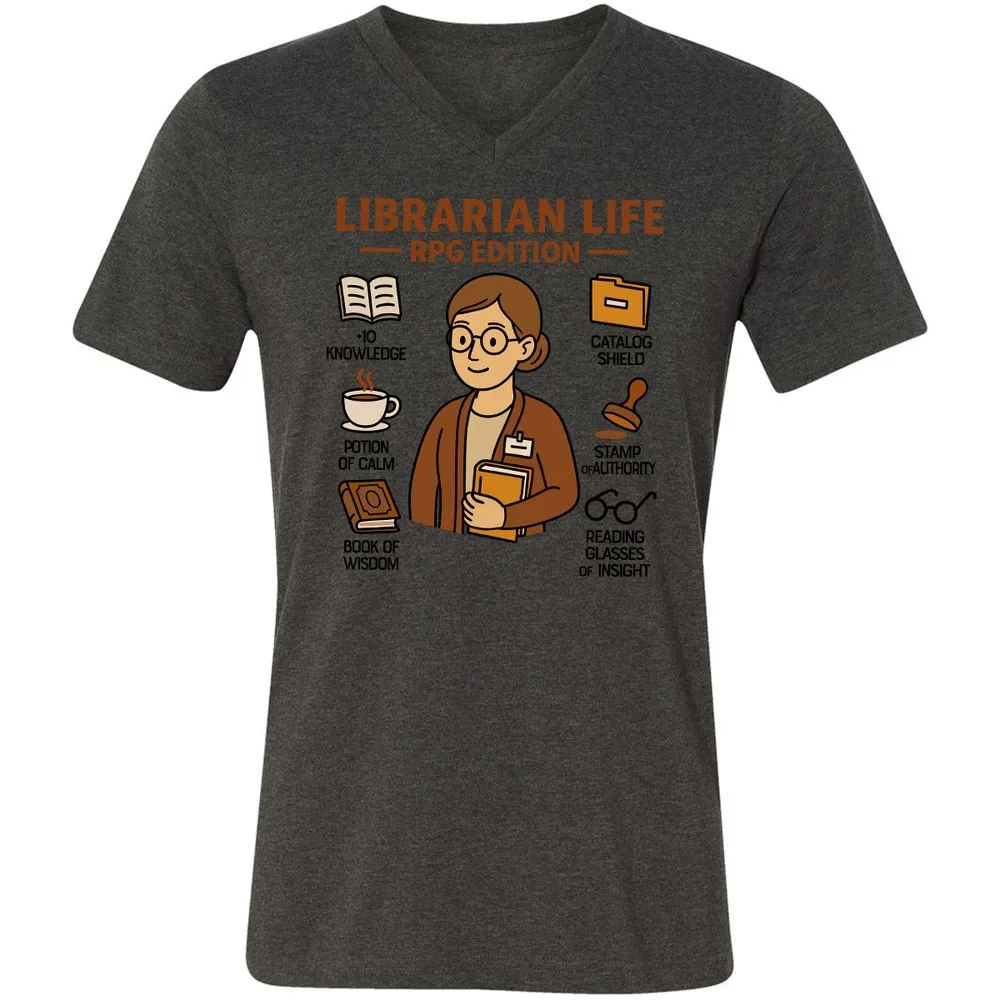 Librarian Life RPG Edition Unisex V-Neck T-Shirt - Dark Grey Heather - 8
