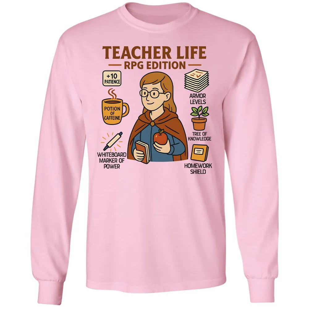Teacher Life RPG Edition Long Sleeve T-Shirt - Light Pink - 3