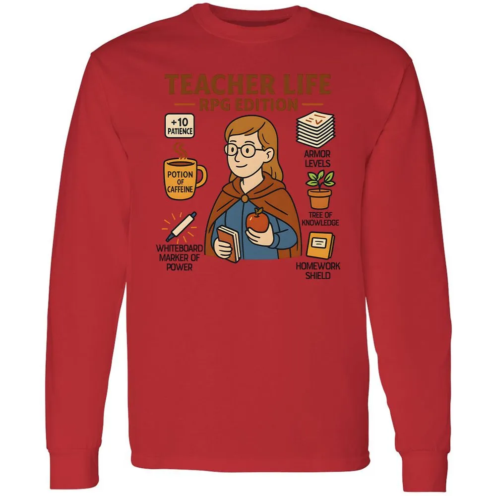 Teacher Life RPG Edition Long Sleeve T-Shirt - Red - 14
