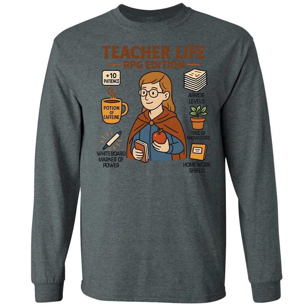 Teacher Life RPG Edition Long Sleeve T-Shirt - Dark Heather - 15