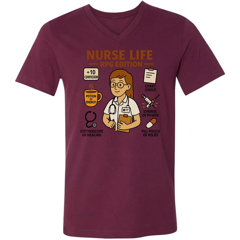 Nurse Life RPG Edition Unisex V-Neck T-Shirt - Maroon - 6