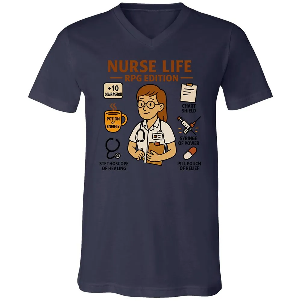 Nurse Life RPG Edition Unisex V-Neck T-Shirt - Navy - 9
