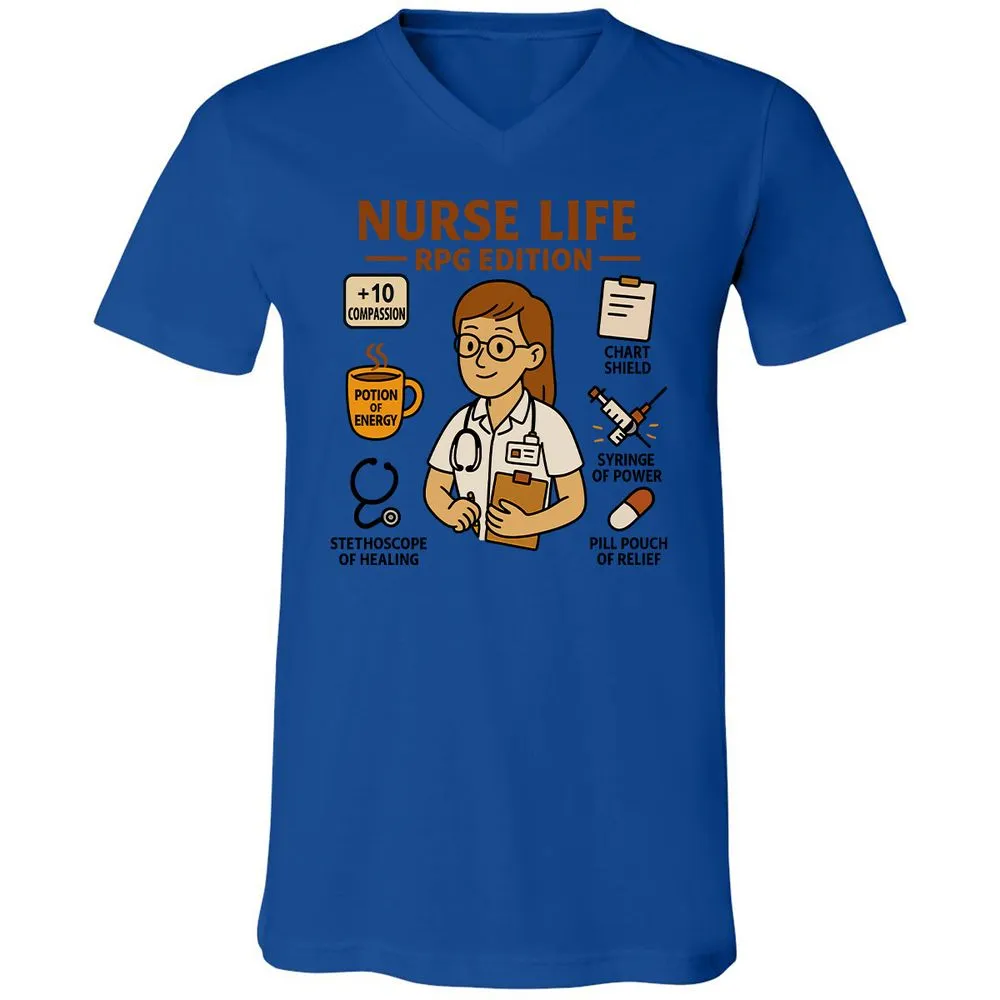 Nurse Life RPG Edition Unisex V-Neck T-Shirt - True Royal - 4