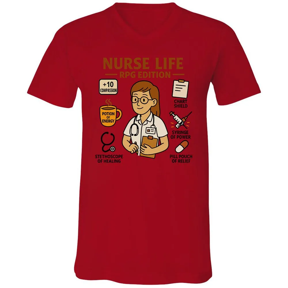 Nurse Life RPG Edition Unisex V-Neck T-Shirt - Red - 3