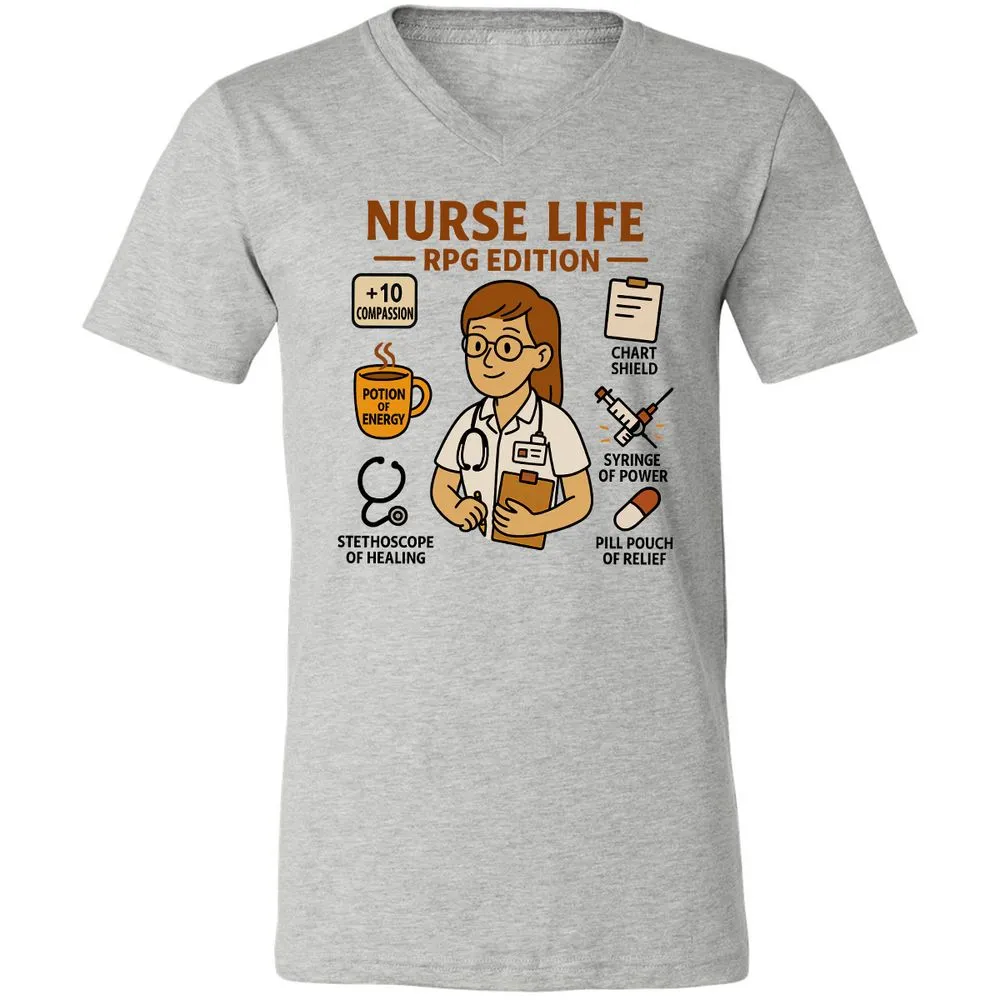 Nurse Life RPG Edition Unisex V-Neck T-Shirt - Athletic Heather - 7