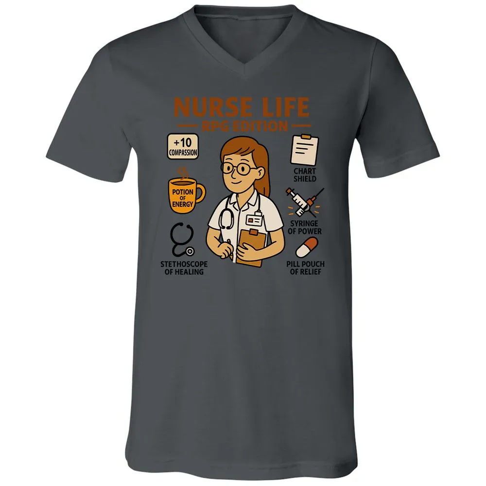 Nurse Life RPG Edition Unisex V-Neck T-Shirt - Asphalt - 12