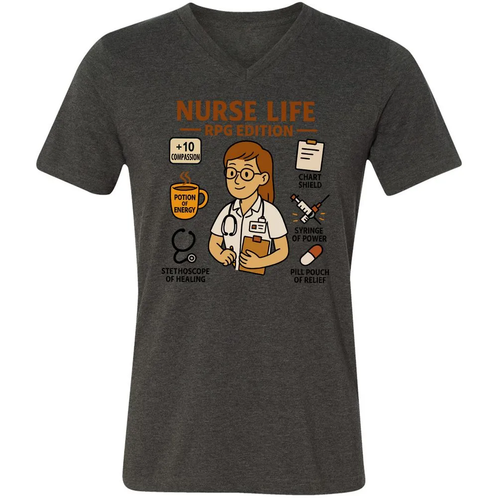 Nurse Life RPG Edition Unisex V-Neck T-Shirt - Dark Grey Heather - 8