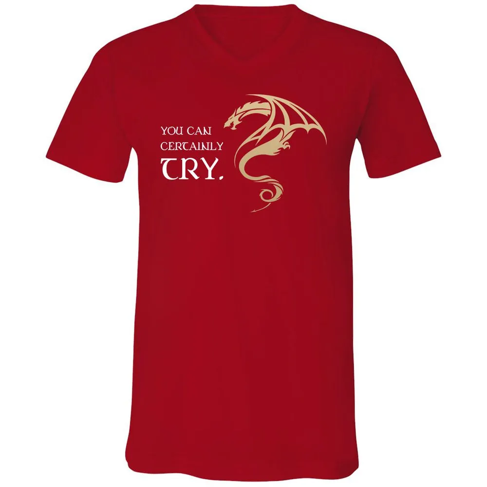 You Can Certainly Try Unisex V-Neck T-Shirt - Red - 3