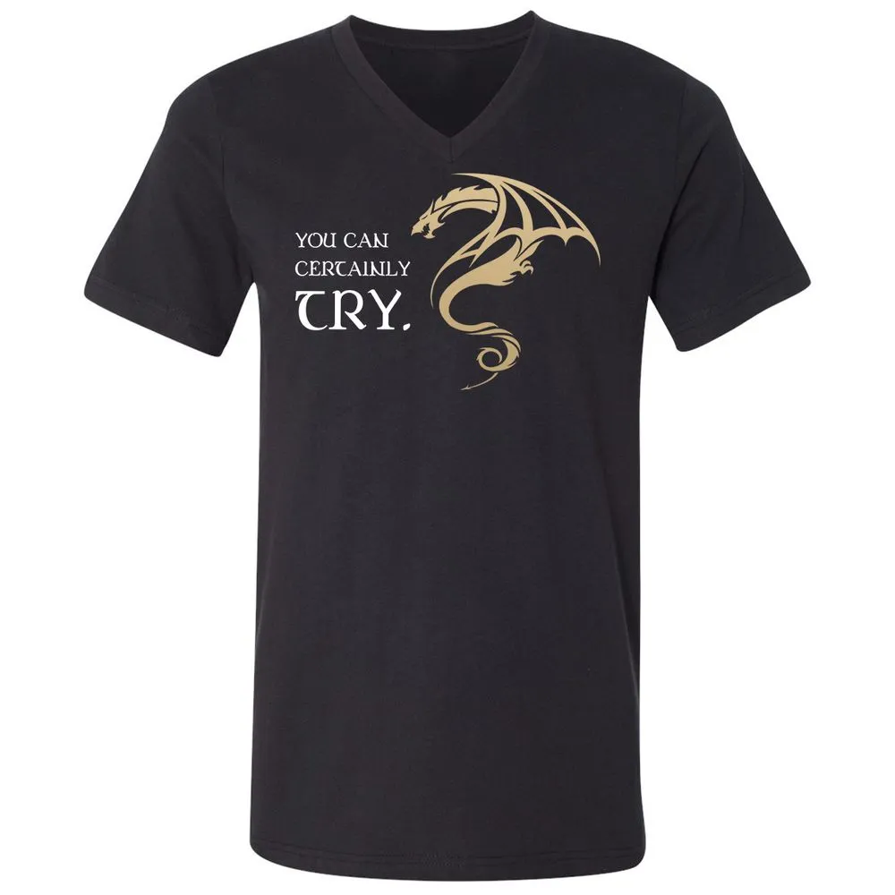 You Can Certainly Try Unisex V-Neck T-Shirt - Black - 1