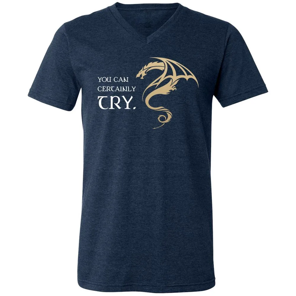 You Can Certainly Try Unisex V-Neck T-Shirt - Heather Navy - 15