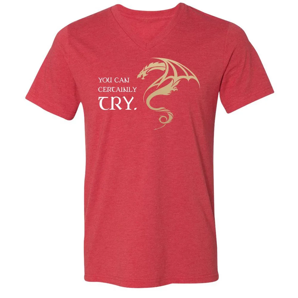 You Can Certainly Try Unisex V-Neck T-Shirt - Heather Red - 16