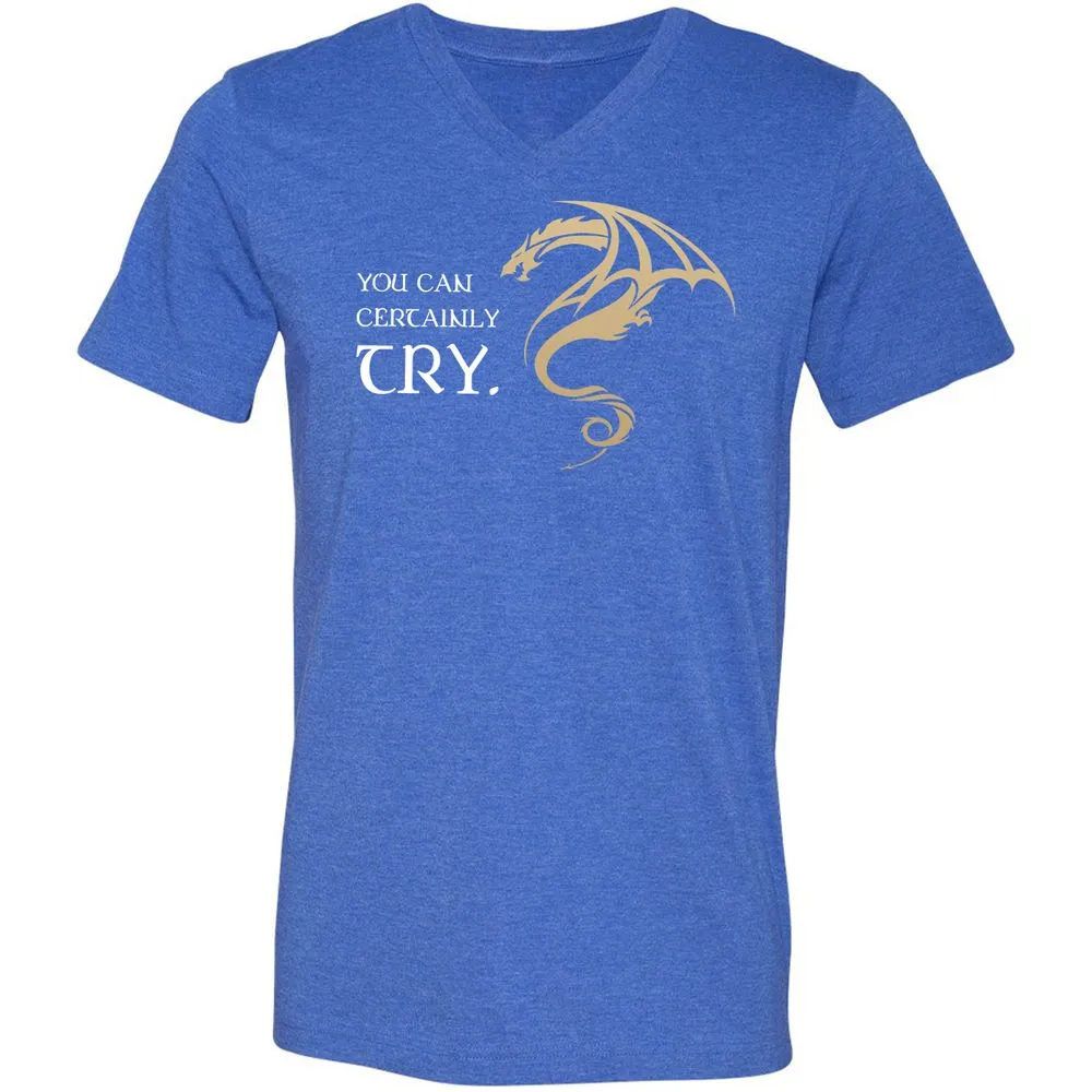 You Can Certainly Try Unisex V-Neck T-Shirt - Heather True Royal - 14