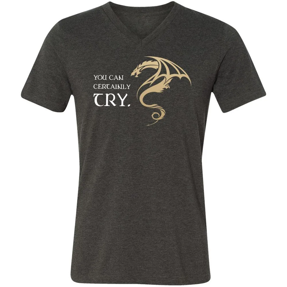 You Can Certainly Try Unisex V-Neck T-Shirt - Dark Grey Heather - 8