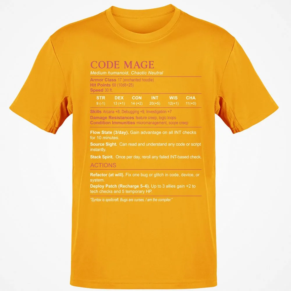 Code Mage Stats Classic Unisex T-Shirt - Gold - 4