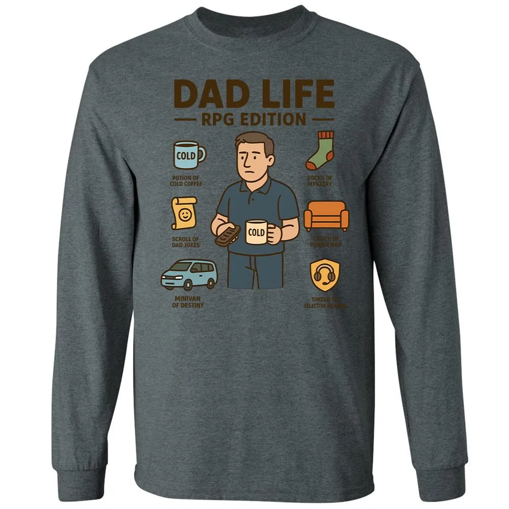 Dad Life RPG Edition Long Sleeve T-Shirt - Dark Heather - 15