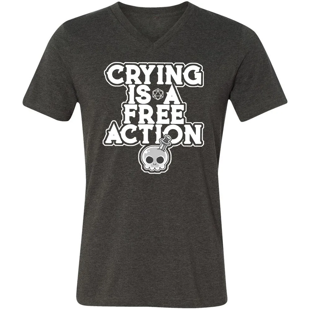 Crying Is A Free Action Unisex V-Neck T-Shirt - Dark Grey Heather - 8