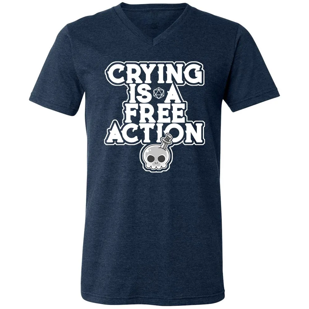 Crying Is A Free Action Unisex V-Neck T-Shirt - Heather Navy - 15