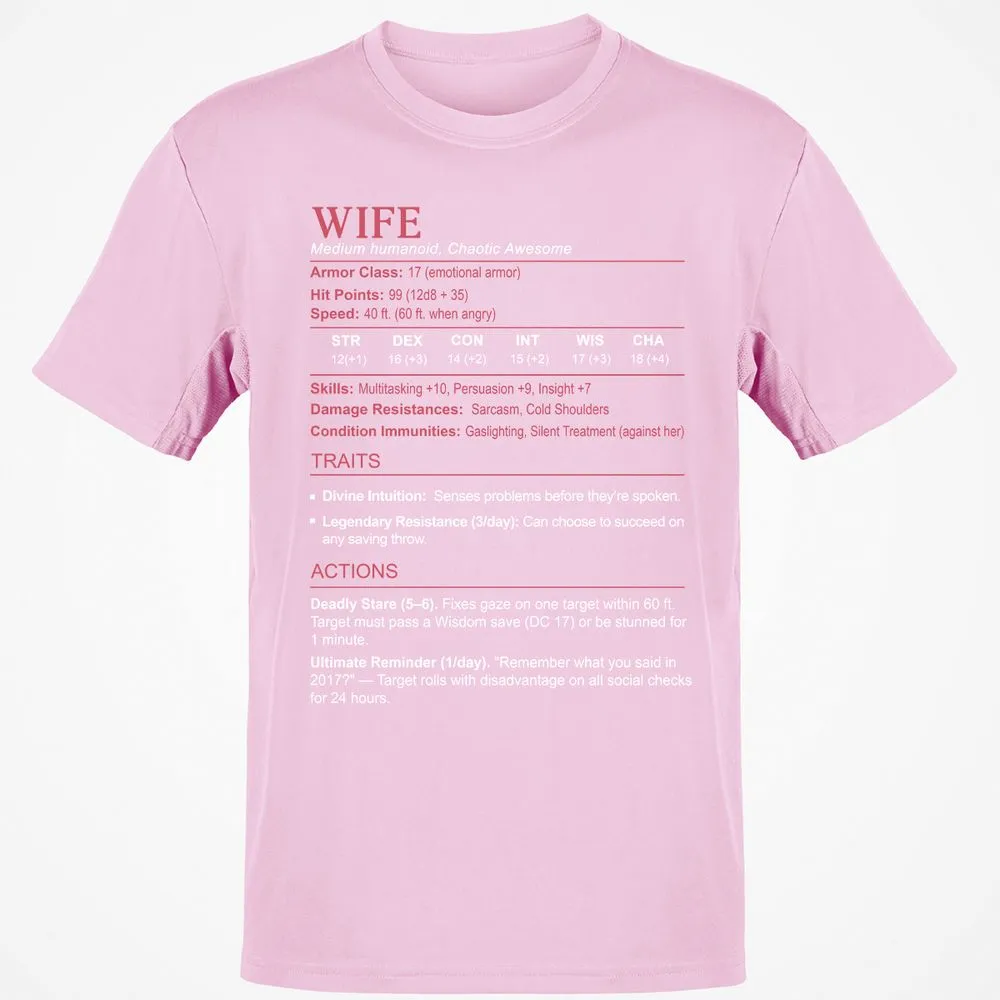 Wife Stats Classic Unisex T-Shirt - Light Pink - 5