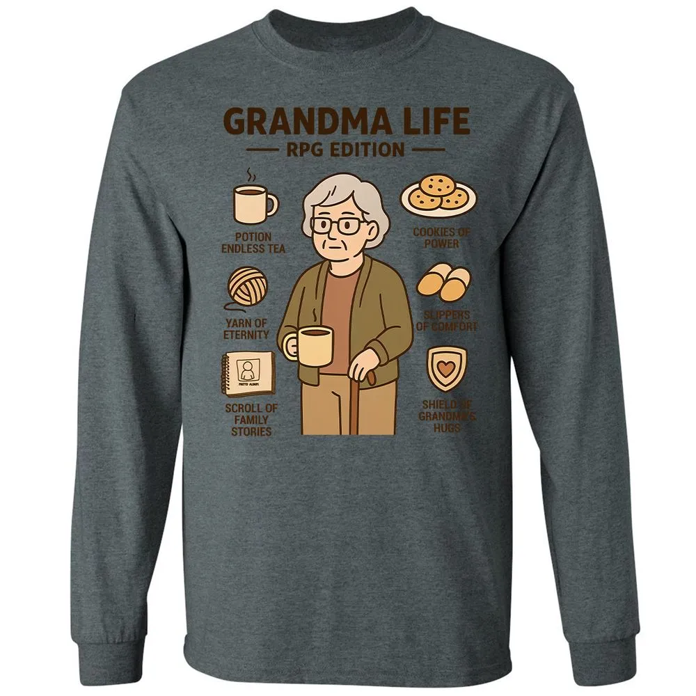 Grandma Life RPG Edition Long Sleeve T-Shirt - Dark Heather - 15