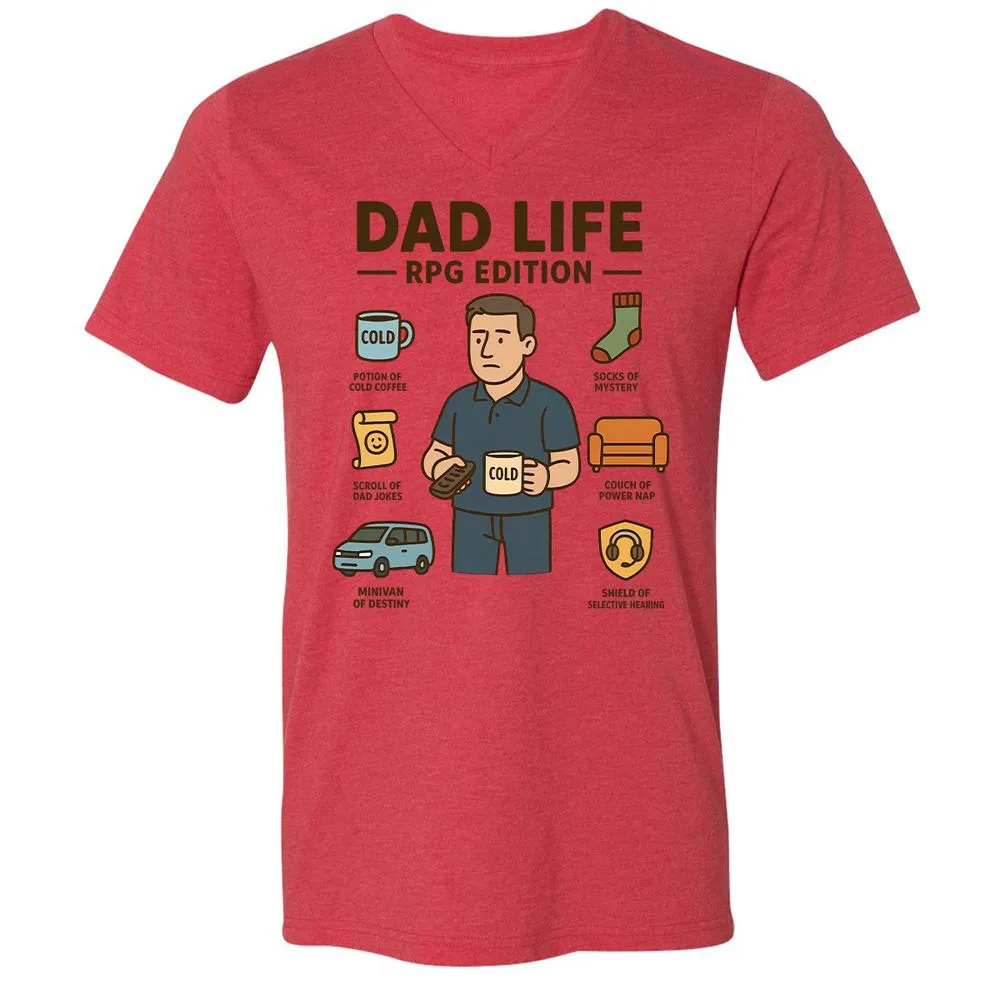 Dad Life RPG Edition Unisex V-Neck T-Shirt - Heather Red - 5