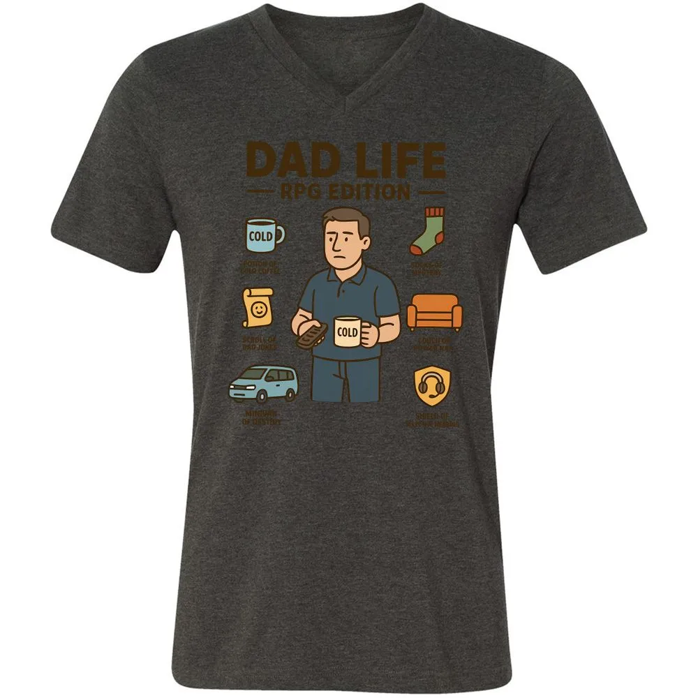 Dad Life RPG Edition Unisex V-Neck T-Shirt - Dark Grey Heather - 8