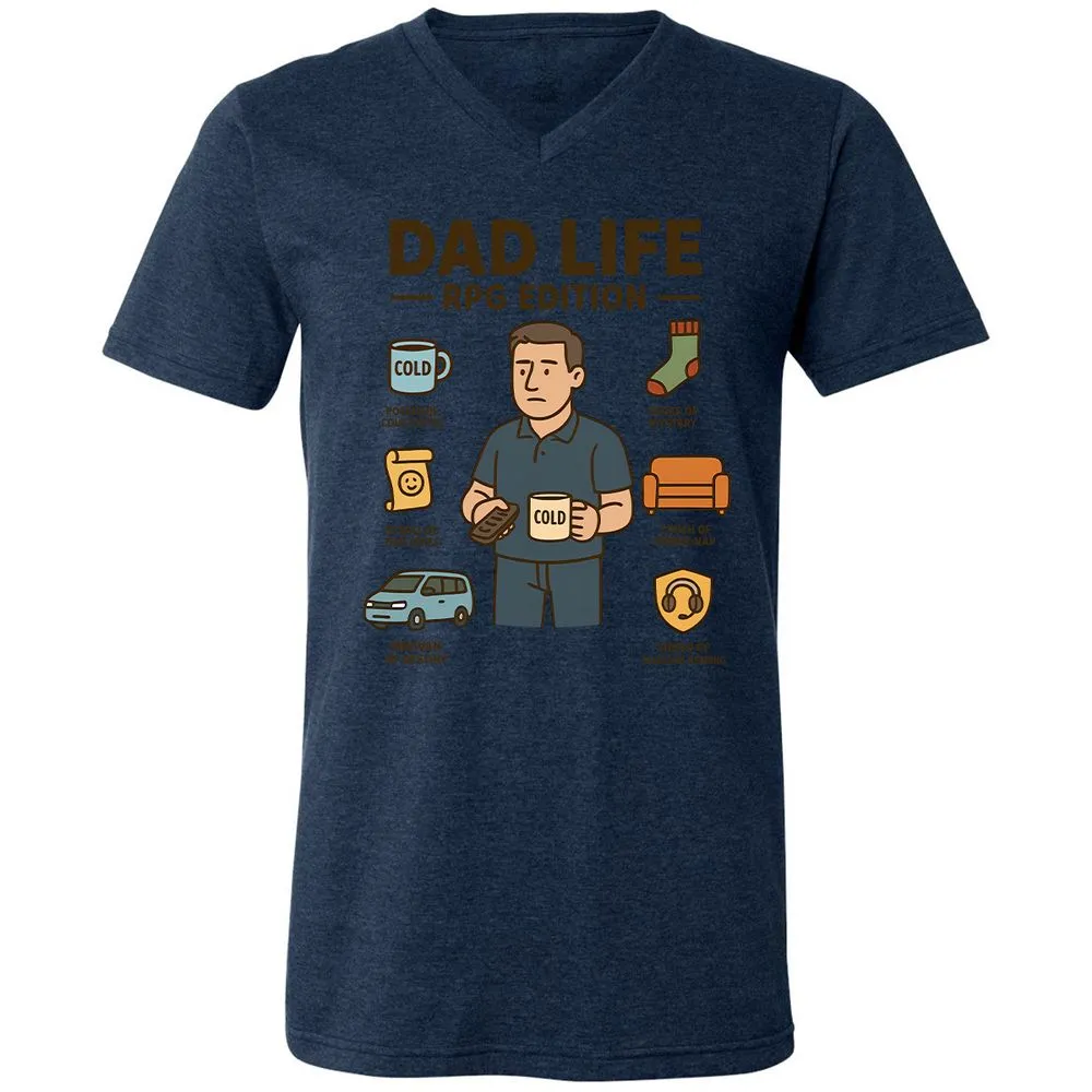 Dad Life RPG Edition Unisex V-Neck T-Shirt - Heather Navy - 15