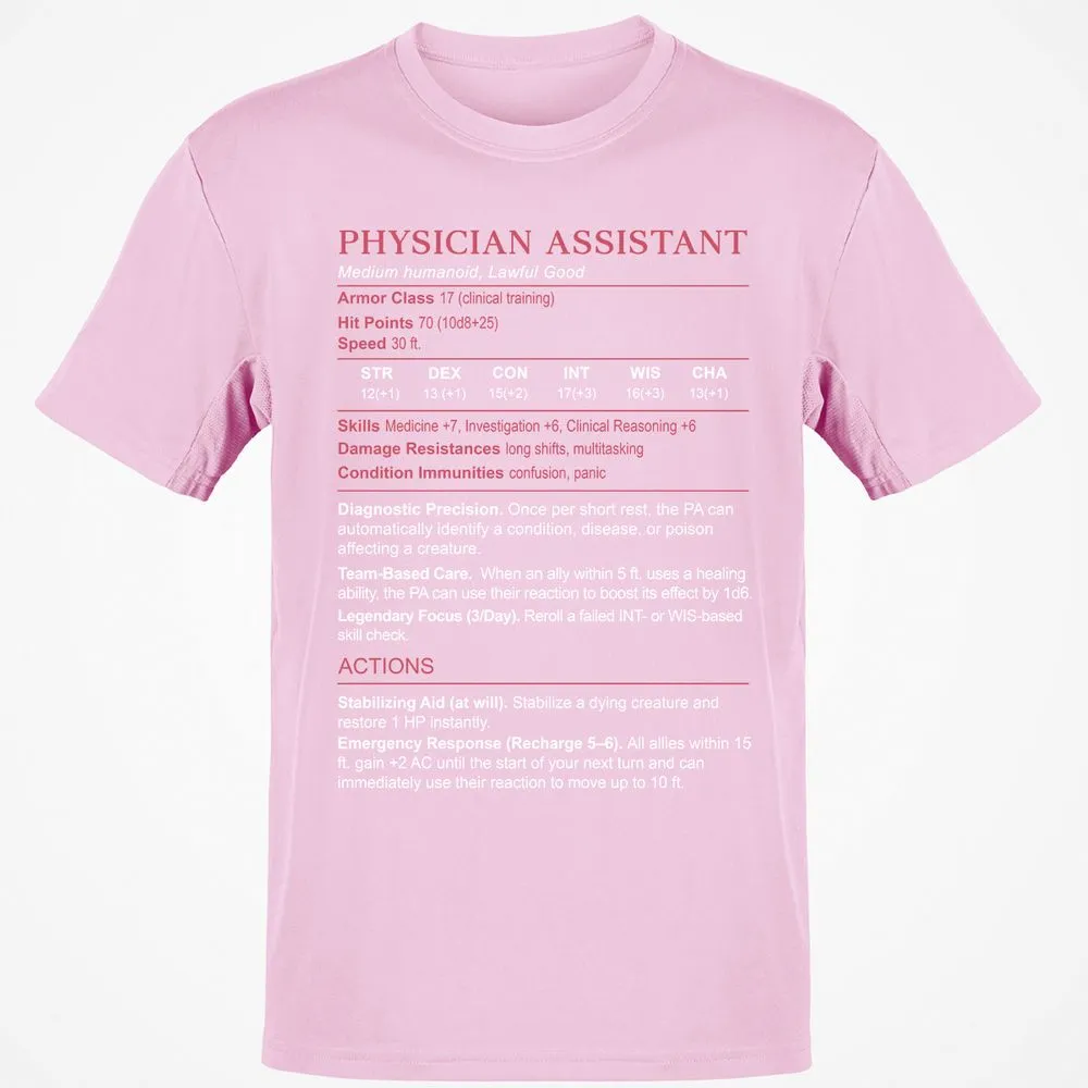 PHYSICIAN ASSISTANT Stats Classic Unisex T-Shirt - Light Pink - 5