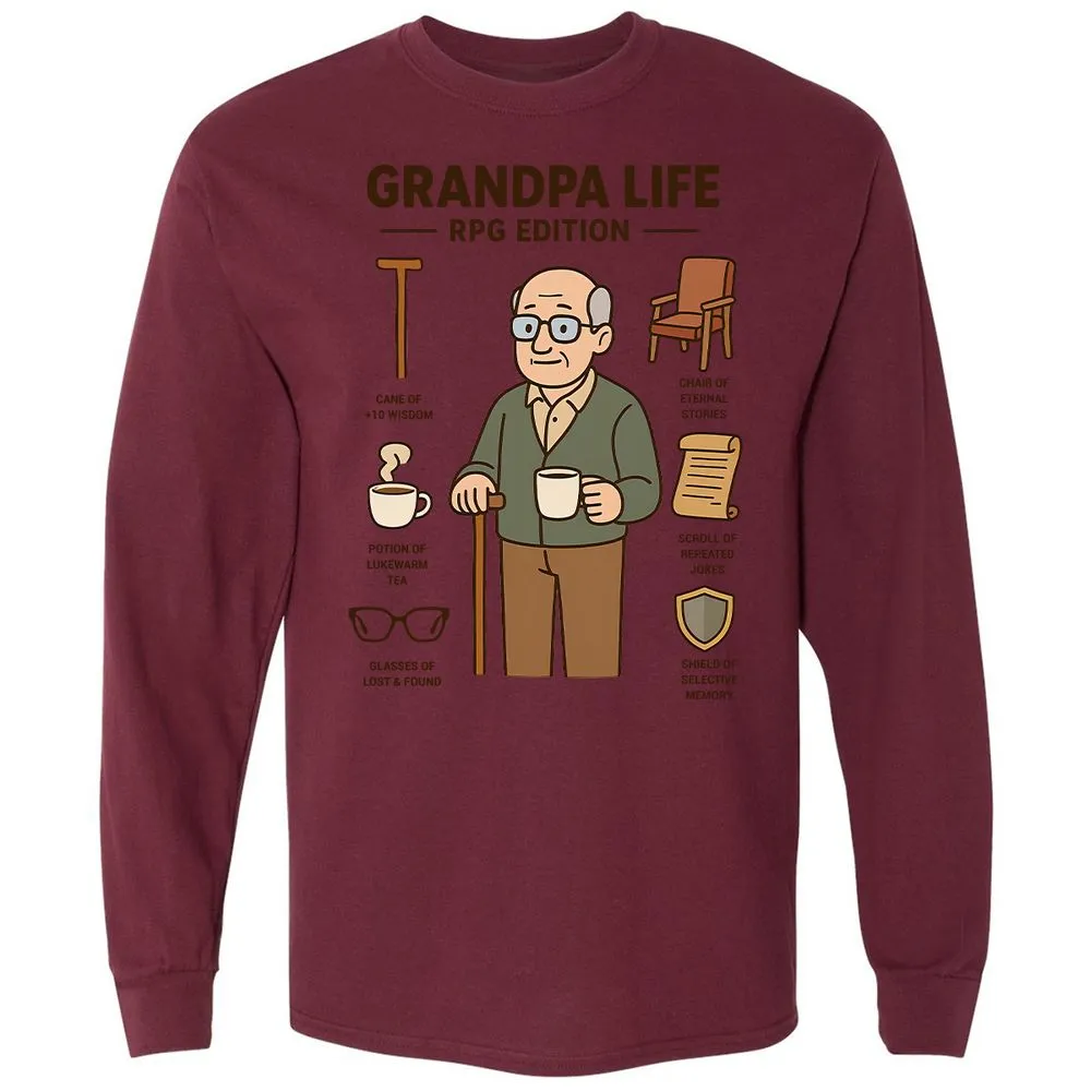 Grandpa Life RPG Edition Long Sleeve T-Shirt - Maroon - 11