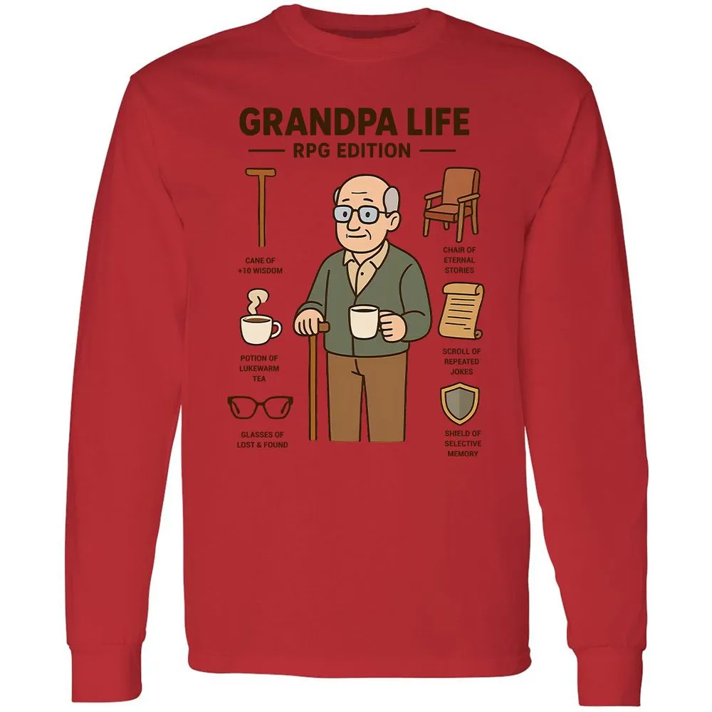 Grandpa Life RPG Edition Long Sleeve T-Shirt - Red - 14